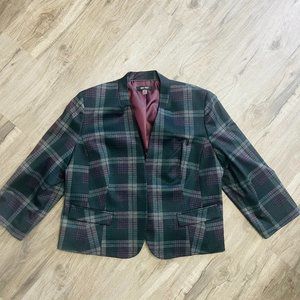 Nine West Plaid Open Blazer size 18W purple green gray black marron